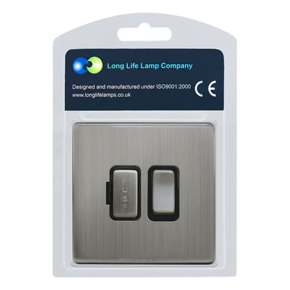 Metal Gloss Brushed Chrome 13A Switched Fused Spur Connection Unit Screwless Plate Finish - Energy Light Bulbs - Free delivery on all orders