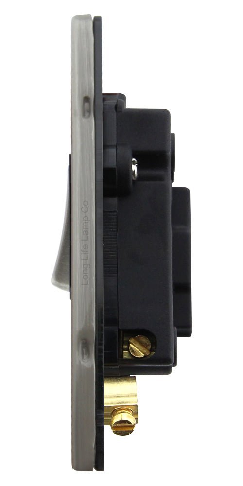 Metal Gloss Brushed Chrome 13A Switched Fused Spur Connection Unit Screwless Plate Finish - Energy Light Bulbs - Free delivery on all orders