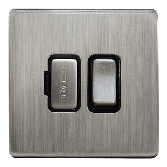 Metal Gloss Brushed Chrome 13A Switched Fused Spur Connection Unit Screwless Plate Finish - Energy Light Bulbs - Free delivery on all orders