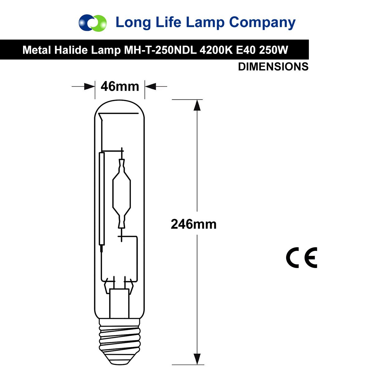Metal Halide Lamp 4200K E40 250W MH-T-250NDL - Free delivery on all orders