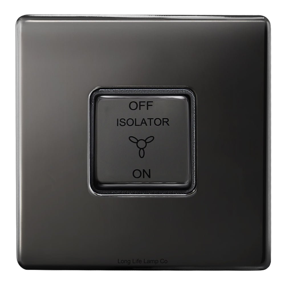Metal Polished Black Nickel Fan Isolator Switch 10A Screwless Finish N311GME - Energy Light Bulbs - Free delivery on all orders