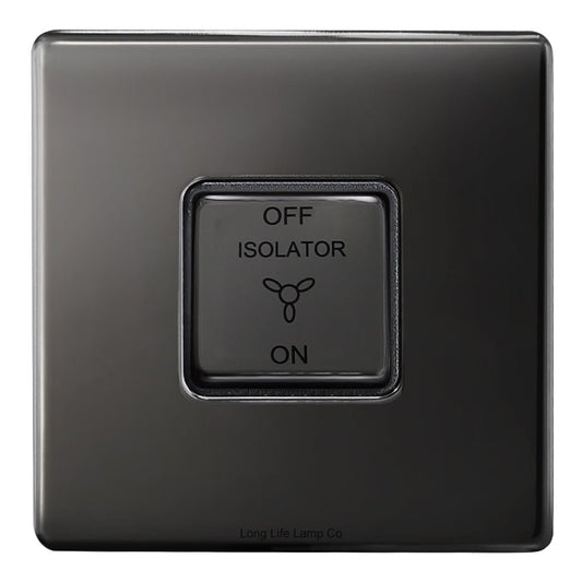 Metal Polished Black Nickel Fan Isolator Switch 10A Screwless Finish N311GME - Energy Light Bulbs - Free delivery on all orders
