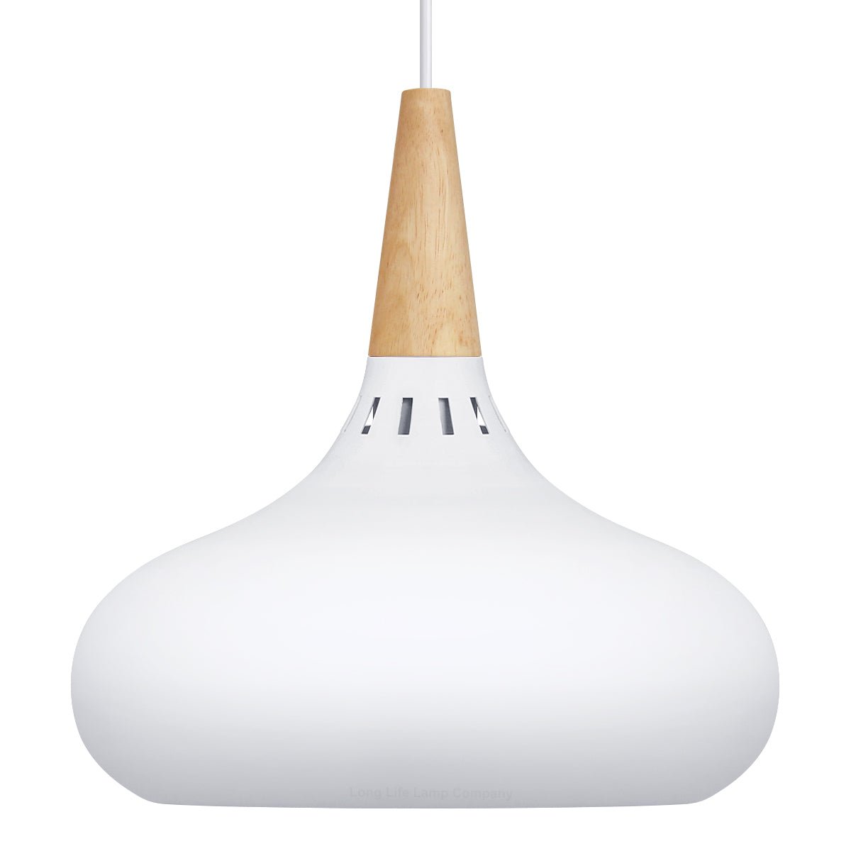 Metal Vintage White Ceiling Light Shade Dome Retro Hanging Pendant Light Wood Fitting - Energy Light Bulbs - Free delivery on all orders
