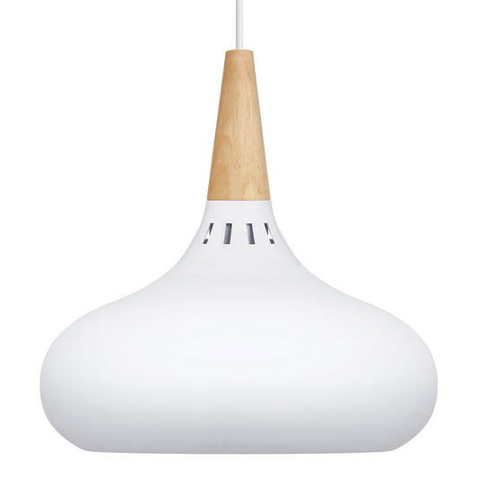 Metal Vintage White Ceiling Light Shade Dome Retro Hanging Pendant Light Wood Fitting - Energy Light Bulbs - Free delivery on all orders
