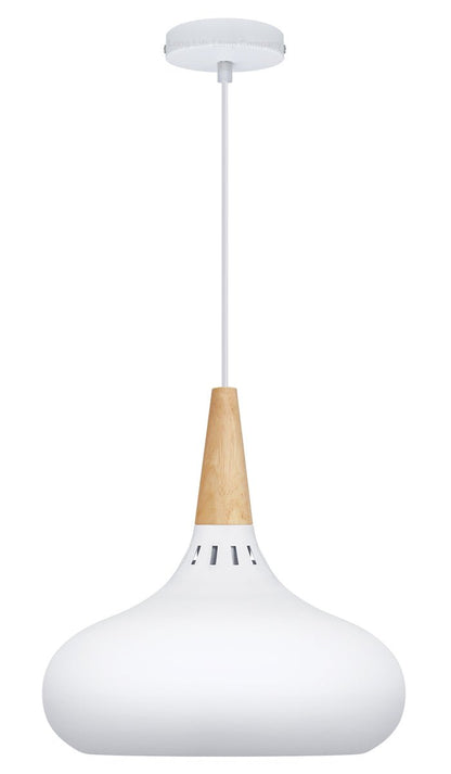 Metal Vintage White Ceiling Light Shade Dome Retro Hanging Pendant Light Wood Fitting - Energy Light Bulbs - Free delivery on all orders