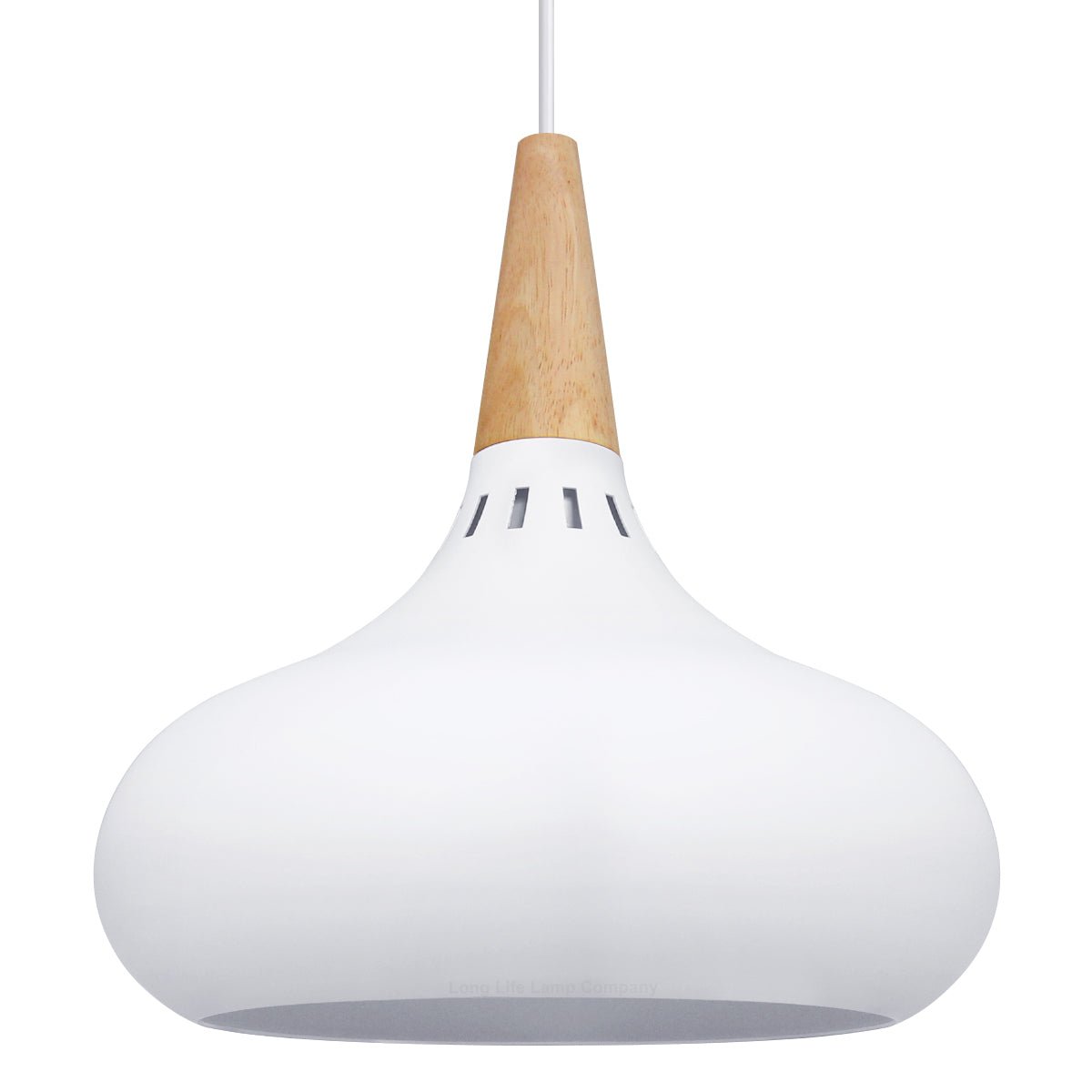 Metal Vintage White Ceiling Light Shade Dome Retro Hanging Pendant Light Wood Fitting - Energy Light Bulbs - Free delivery on all orders