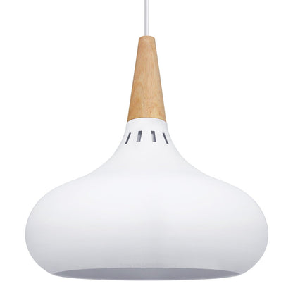 Metal Vintage White Ceiling Light Shade Dome Retro Hanging Pendant Light Wood Fitting - Energy Light Bulbs - Free delivery on all orders