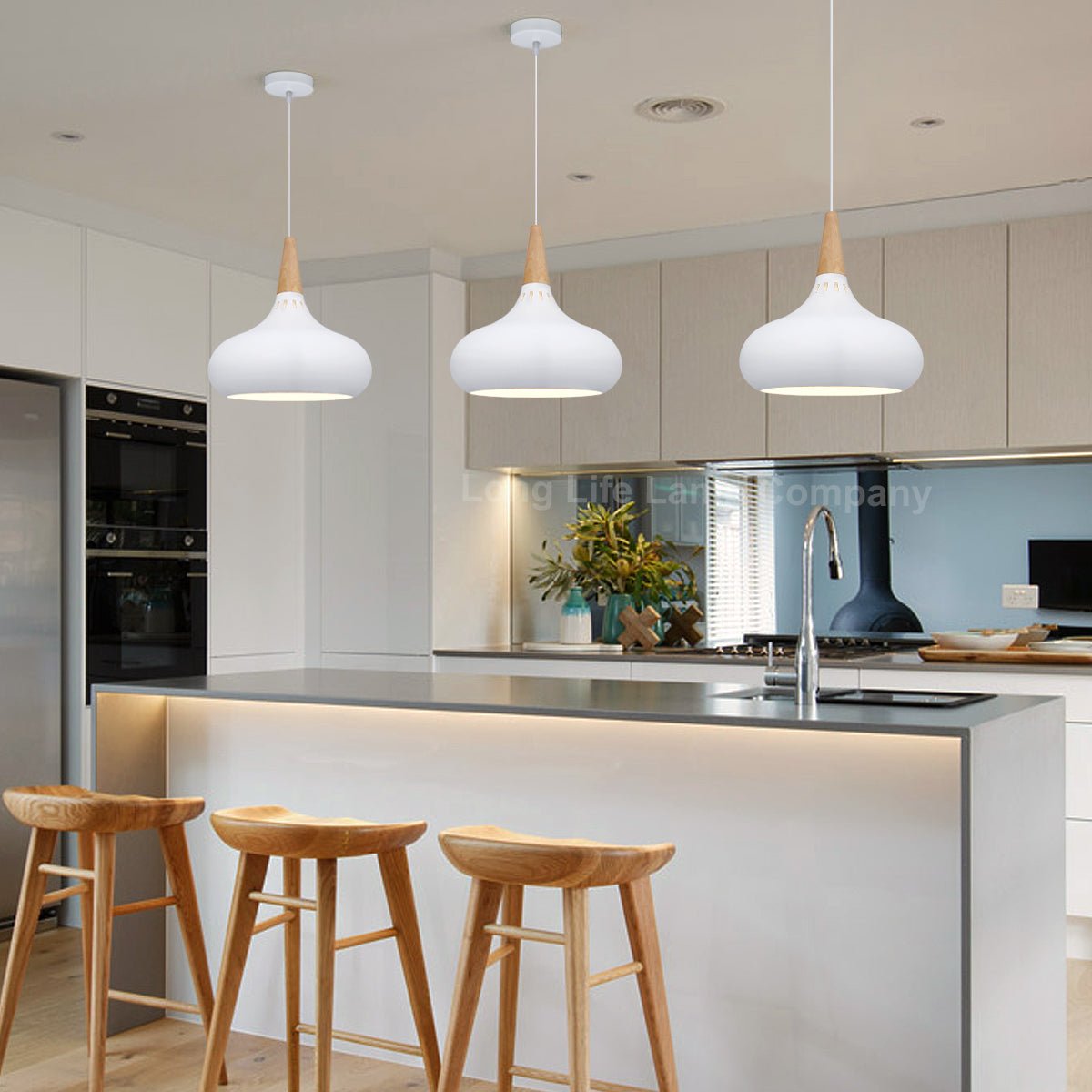 Metal Vintage White Ceiling Light Shade Dome Retro Hanging Pendant Light Wood Fitting - Energy Light Bulbs - Free delivery on all orders