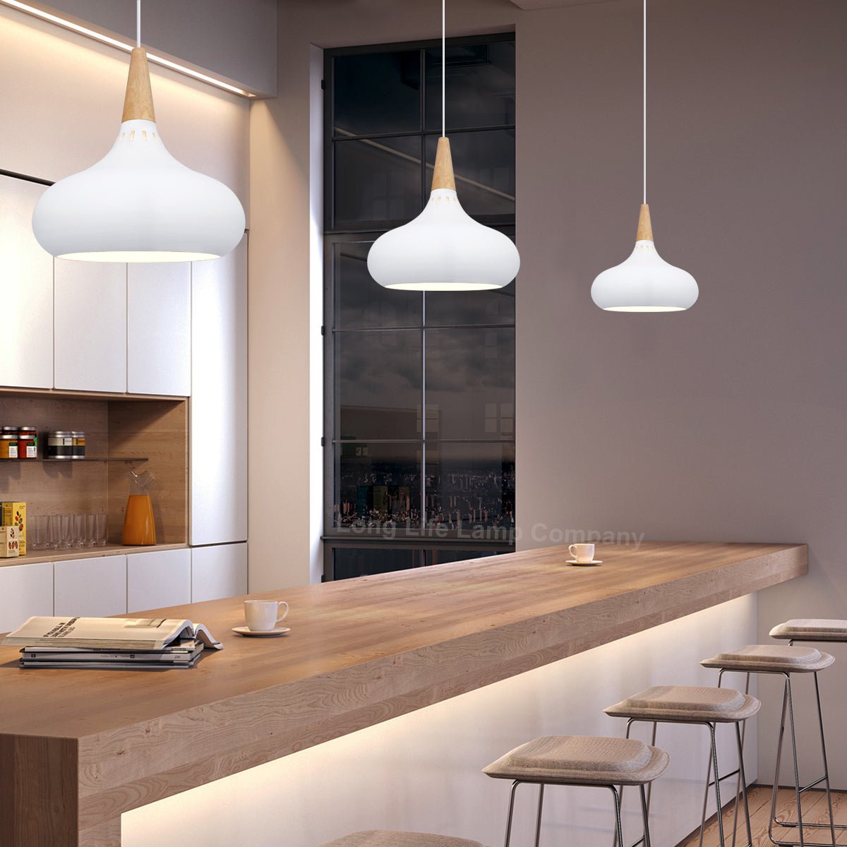 Metal Vintage White Ceiling Light Shade Dome Retro Hanging Pendant Light Wood Fitting - Energy Light Bulbs - Free delivery on all orders