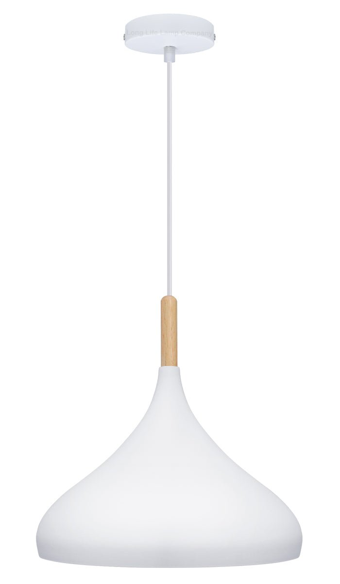 Metal Vintage White Ceiling Light Shade Retro Hanging Pendant Light Wood Fitting - Energy Light Bulbs - Free delivery on all orders
