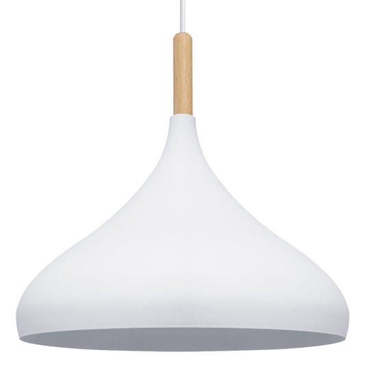 Metal Vintage White Ceiling Light Shade Retro Hanging Pendant Light Wood Fitting - Energy Light Bulbs - Free delivery on all orders