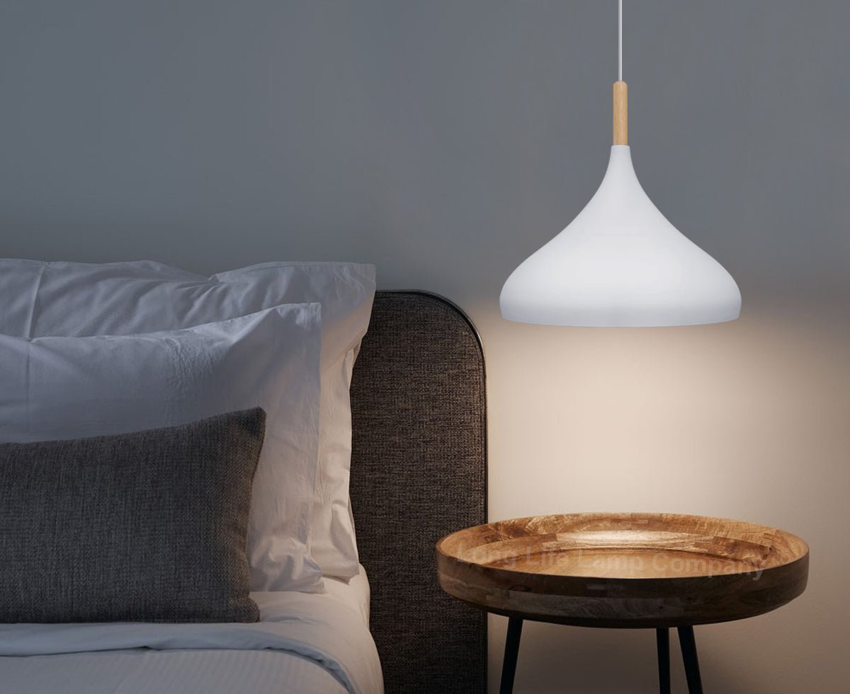 Metal Vintage White Ceiling Light Shade Retro Hanging Pendant Light Wood Fitting - Energy Light Bulbs - Free delivery on all orders
