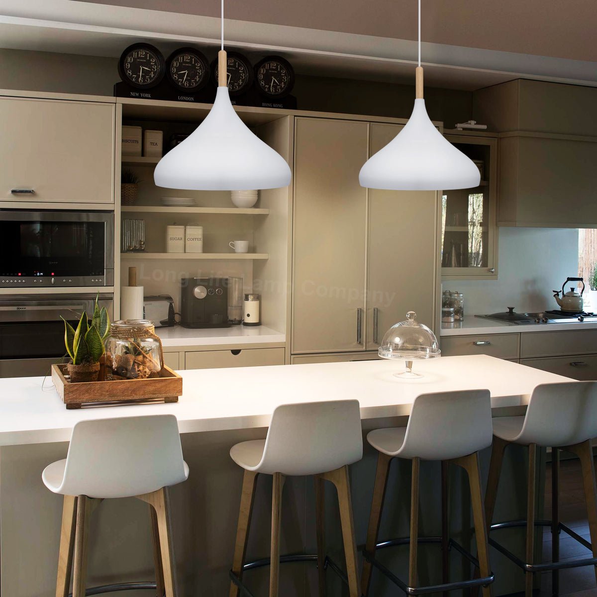 Metal Vintage White Ceiling Light Shade Retro Hanging Pendant Light Wood Fitting - Energy Light Bulbs - Free delivery on all orders