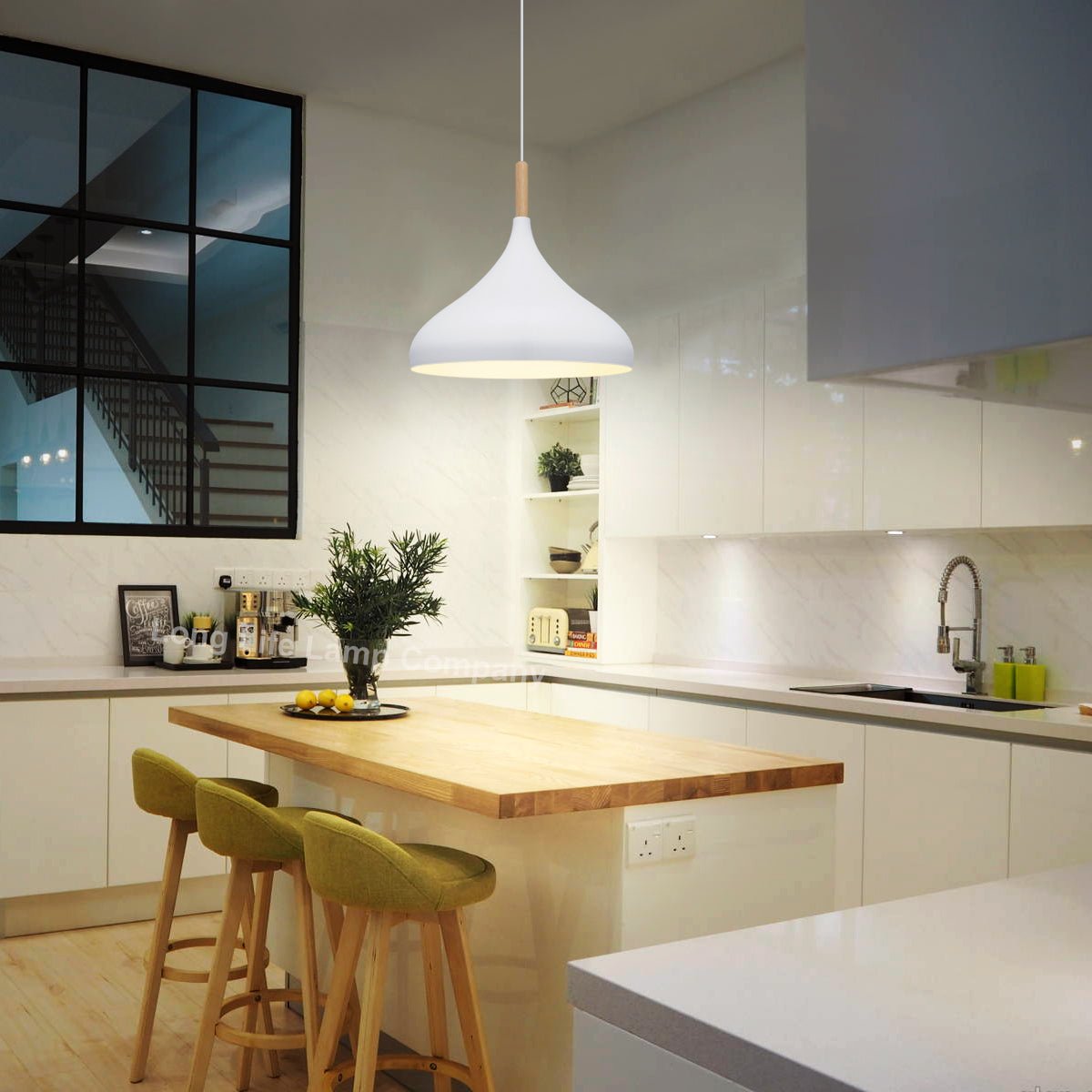 Metal Vintage White Ceiling Light Shade Retro Hanging Pendant Light Wood Fitting - Energy Light Bulbs - Free delivery on all orders