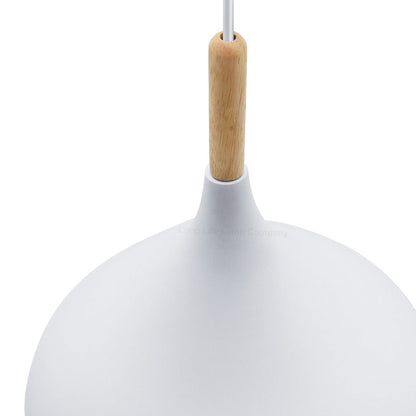Metal Vintage White Ceiling Light Shade Retro Hanging Pendant Light Wood Fitting - Energy Light Bulbs - Free delivery on all orders