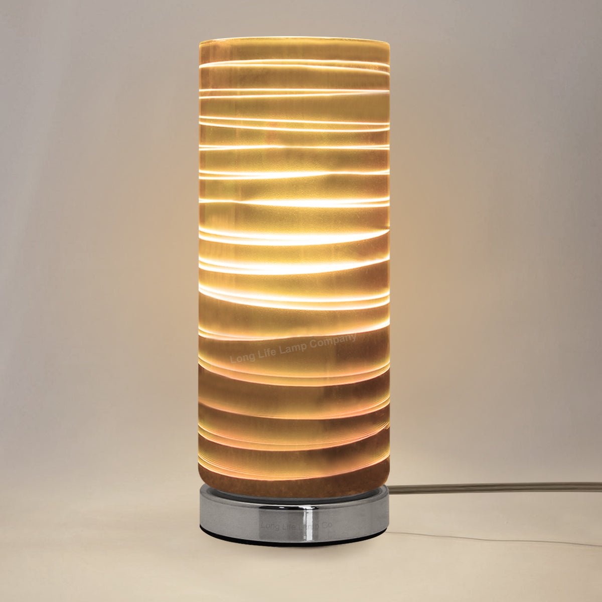 Mirror Chrome Cylinder Desk Lamp 3D Spiral Effect Glass Bedside and Table Lamp - Energy Light Bulbs - Free delivery on all orders