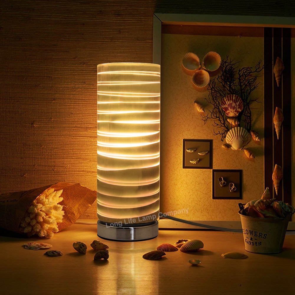 Mirror Chrome Cylinder Desk Lamp 3D Spiral Effect Glass Bedside and Table Lamp - Energy Light Bulbs - Free delivery on all orders
