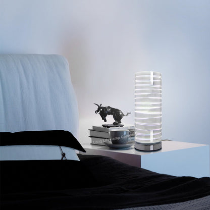Mirror Chrome Cylinder Desk Lamp 3D Spiral Effect Glass Bedside and Table Lamp - Energy Light Bulbs - Free delivery on all orders