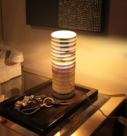 Mirror Chrome Cylinder Desk Lamp 3D Spiral Effect Glass Bedside and Table Lamp - Energy Light Bulbs - Free delivery on all orders