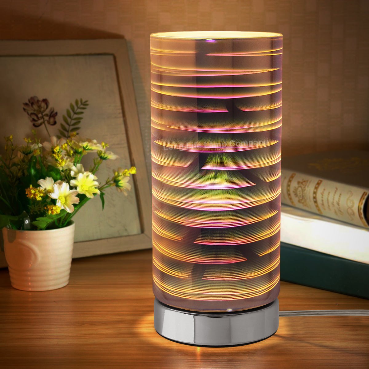 Mirror Chrome Cylinder Desk Lamp 3D Spiral Effect Glass Bedside and Table Lamp CL003 - Free delivery on all orders