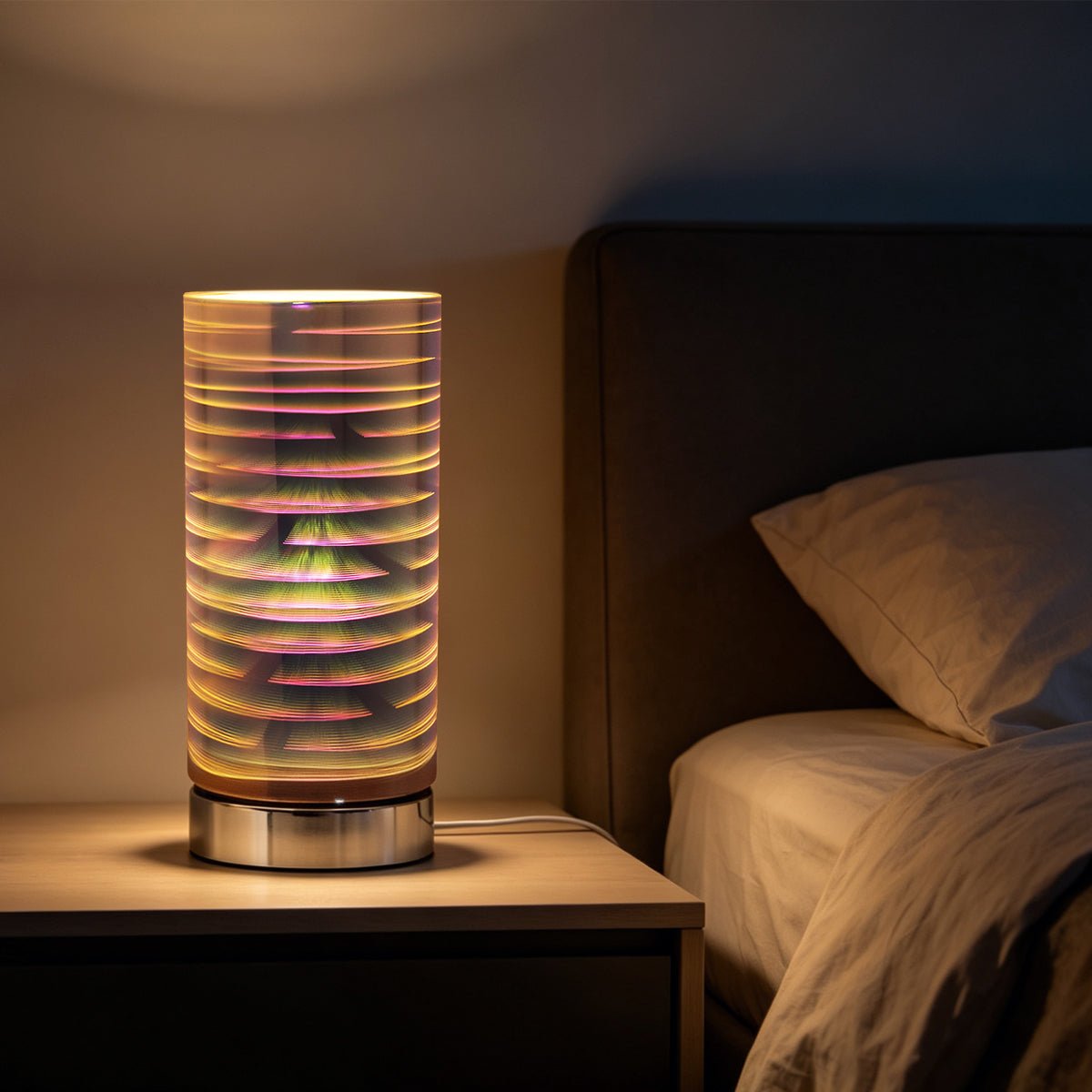 Mirror Chrome Cylinder Desk Lamp 3D Spiral Effect Glass Bedside and Table Lamp CL003 - Free delivery on all orders