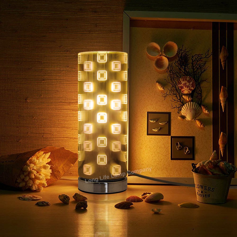 Mirror Chrome Cylinder Desk Lamp 3D Window Effect Glass Bedside and Table Lamp - Energy Light Bulbs - Free delivery on all orders