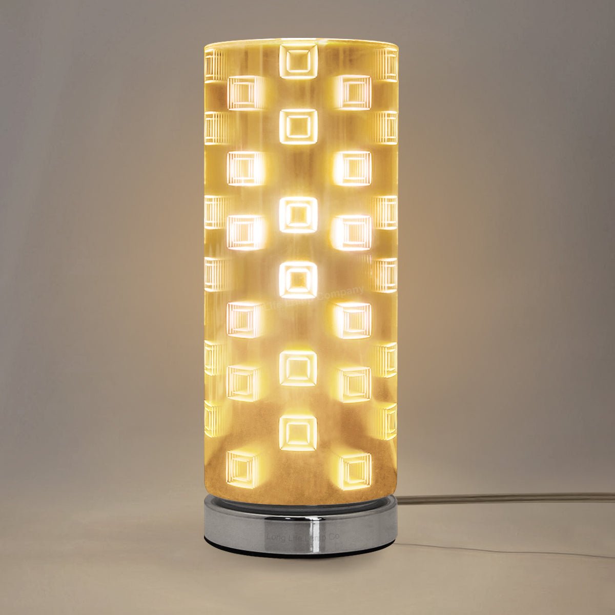 Mirror Chrome Cylinder Desk Lamp 3D Window Effect Glass Bedside and Table Lamp - Energy Light Bulbs - Free delivery on all orders
