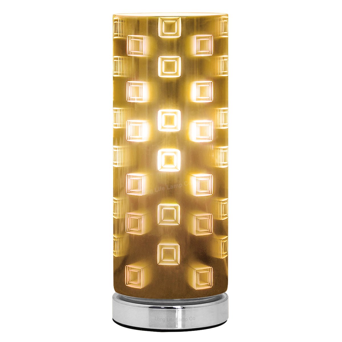 Mirror Chrome Cylinder Desk Lamp 3D Window Effect Glass Bedside and Table Lamp - Energy Light Bulbs - Free delivery on all orders