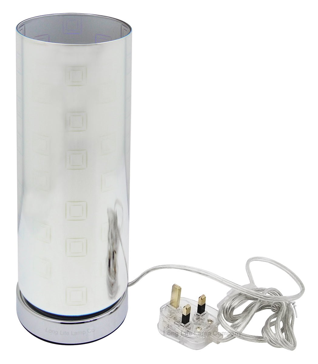 Mirror Chrome Cylinder Desk Lamp 3D Window Effect Glass Bedside and Table Lamp - Energy Light Bulbs - Free delivery on all orders