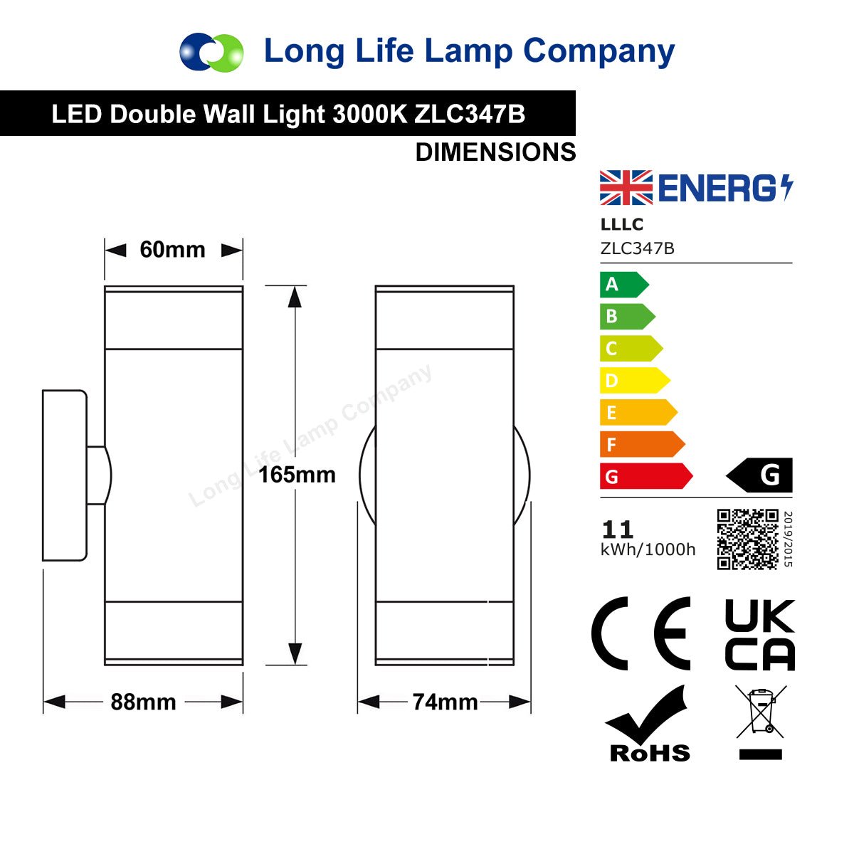 Modern 11W LED Double Outdoor Wall Light Black Warm White - Energy Light Bulbs - Free delivery on all orders