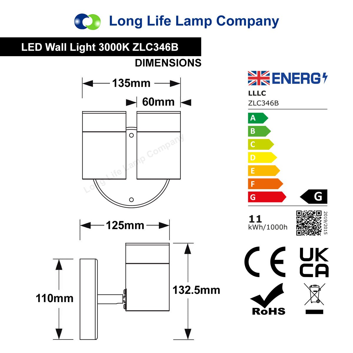 Modern 11W LED Outdoor Twin Garden Wall Light Black Warm White - Energy Light Bulbs - Free delivery on all orders