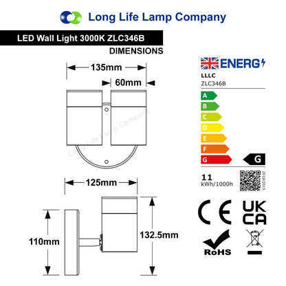 Modern 11W LED Outdoor Twin Garden Wall Light Black Warm White - Energy Light Bulbs - Free delivery on all orders