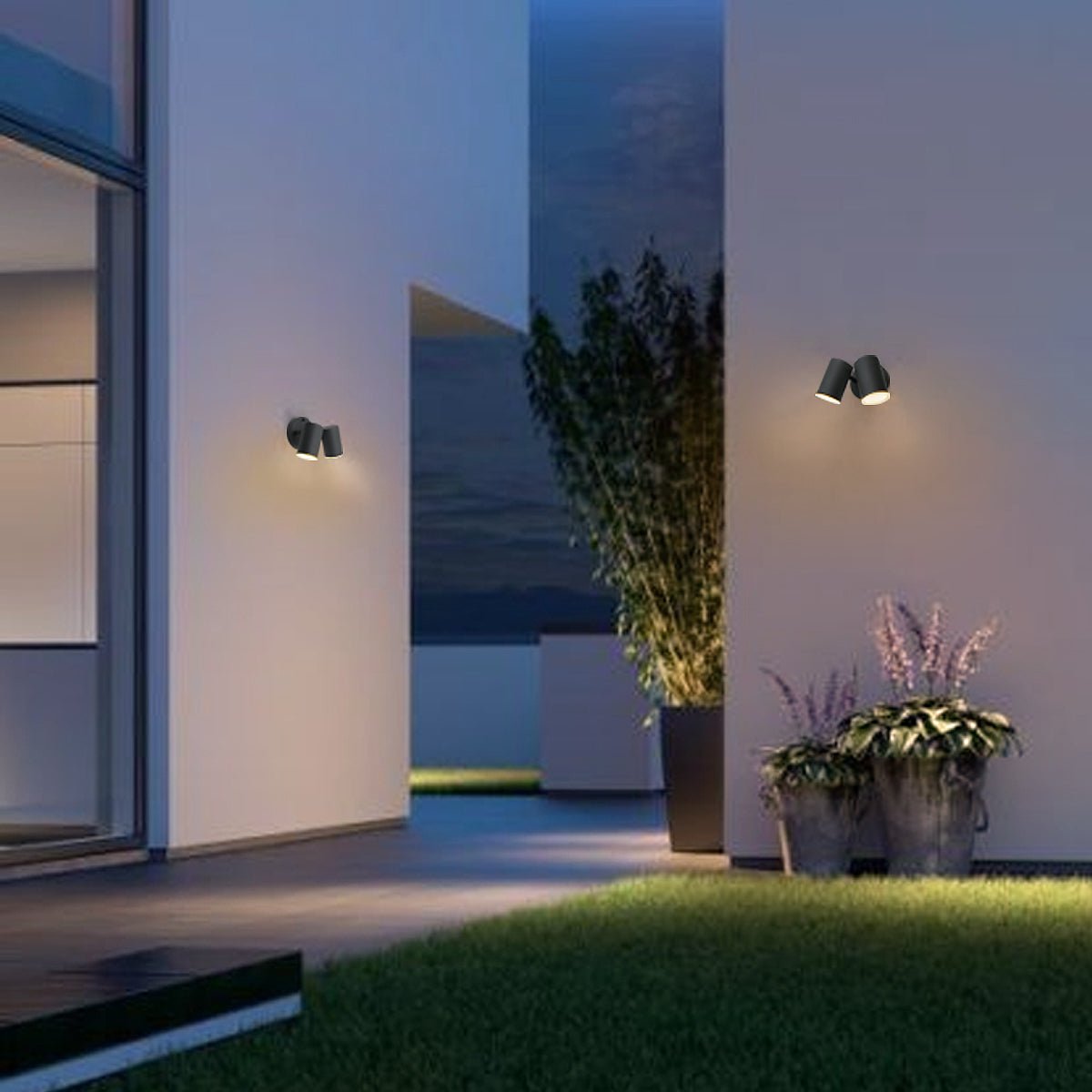 Modern 11W LED Outdoor Twin Garden Wall Light Black Warm White - Energy Light Bulbs - Free delivery on all orders
