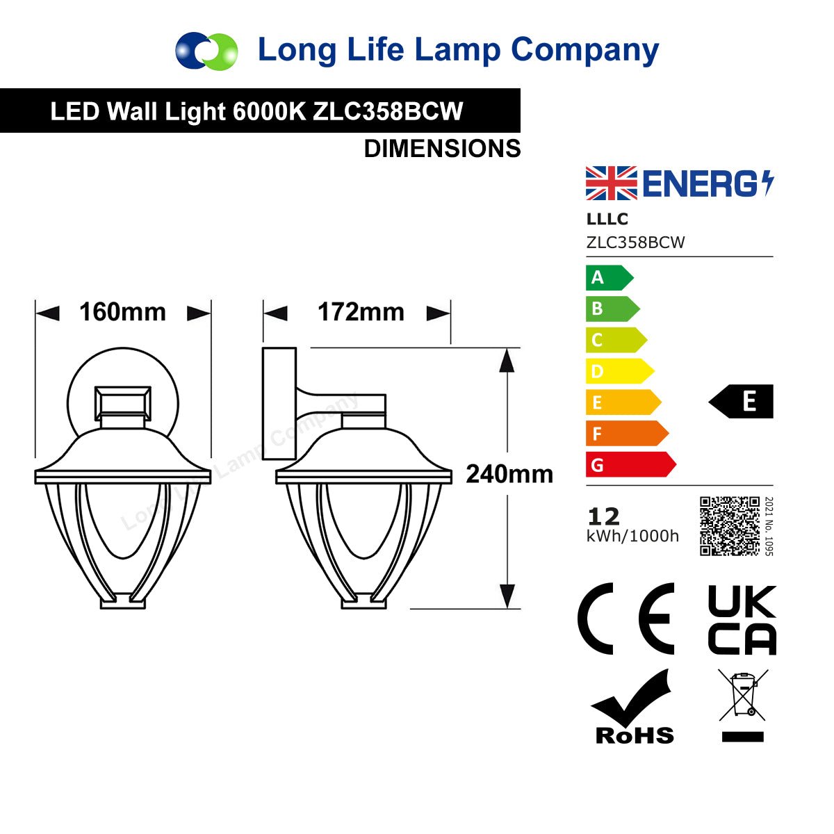 Modern 12W Black LED Outdoor Wall Light Cool White Garden Light - Energy Light Bulbs - Free delivery on all orders