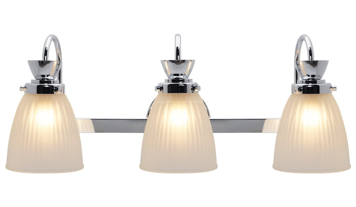 Modern 3 Bathroom Wall Light Chrome IP44 Frosted Glass With G9 LED 5w Warm White - Energy Light Bulbs - Free delivery on all orders