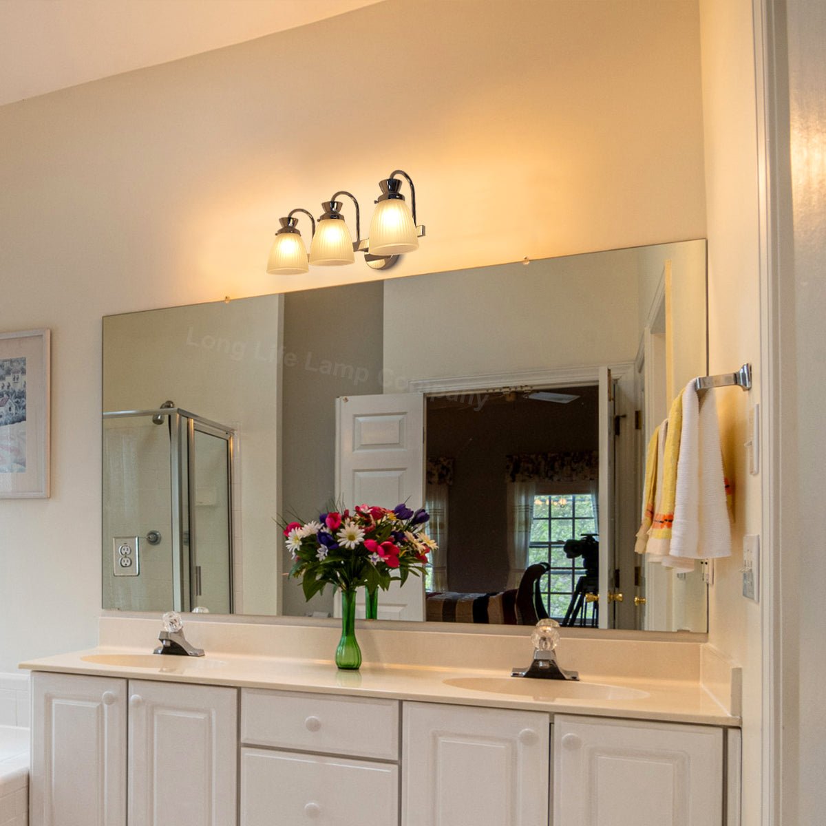 Modern 3 Bathroom Wall Light Chrome IP44 Frosted Glass With G9 LED 5w Warm White - Energy Light Bulbs - Free delivery on all orders