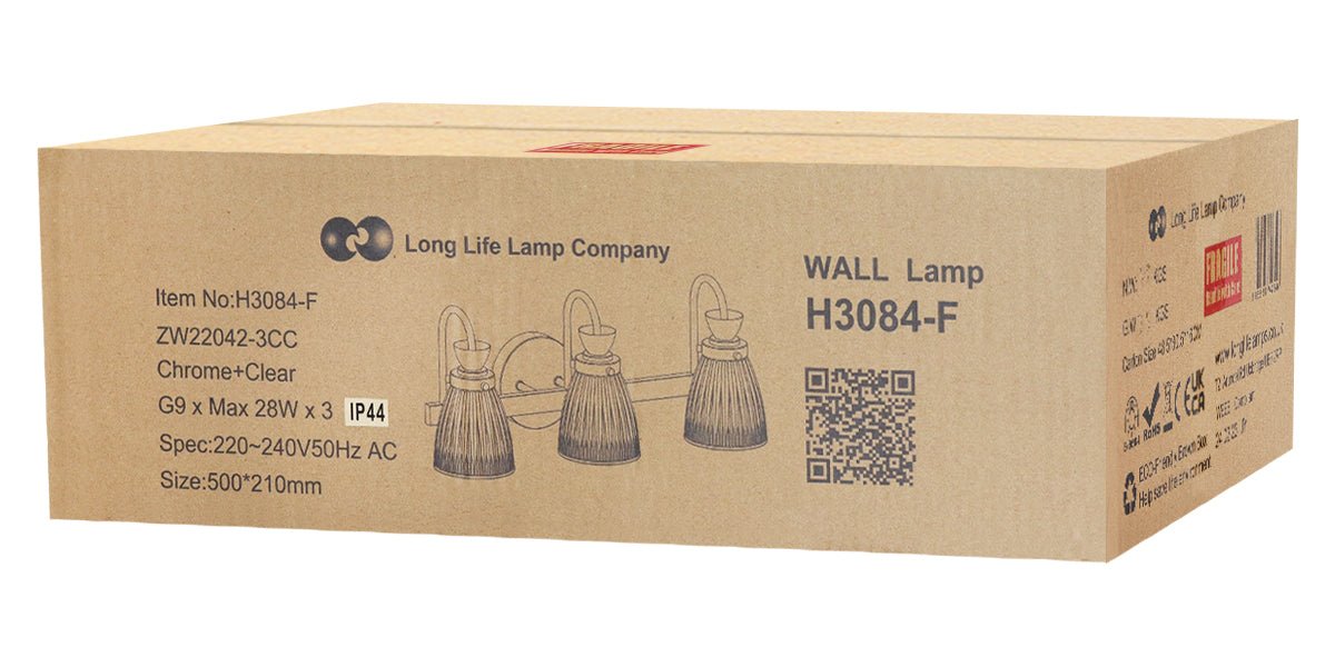 Modern 3 Bathroom Wall Light Chrome IP44 Frosted Glass With G9 LED 5w Warm White - Energy Light Bulbs - Free delivery on all orders