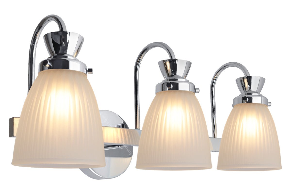 Modern 3 Bathroom Wall Light Chrome IP44 Frosted Glass With G9 LED 5w Warm White - Energy Light Bulbs - Free delivery on all orders