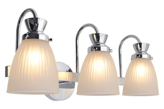 Modern 3 Bathroom Wall Light Chrome IP44 Frosted Glass With G9 LED 5w Warm White - Energy Light Bulbs - Free delivery on all orders