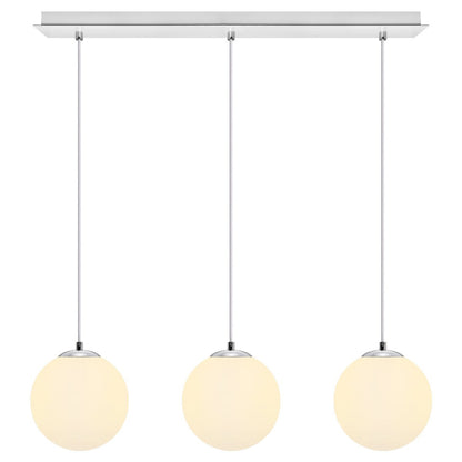 Modern 3 Light Chrome Ceiling Pendant with White Globe Lamp Shades - Energy Light Bulbs - Free delivery on all orders