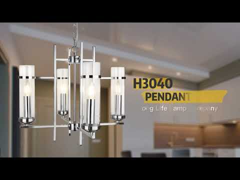 Modern 4 Lamp Lantern Pendant Light Glass Shades Chain Suspended Ceiling Light Chrome - Energy Light Bulbs - Free delivery on all orders