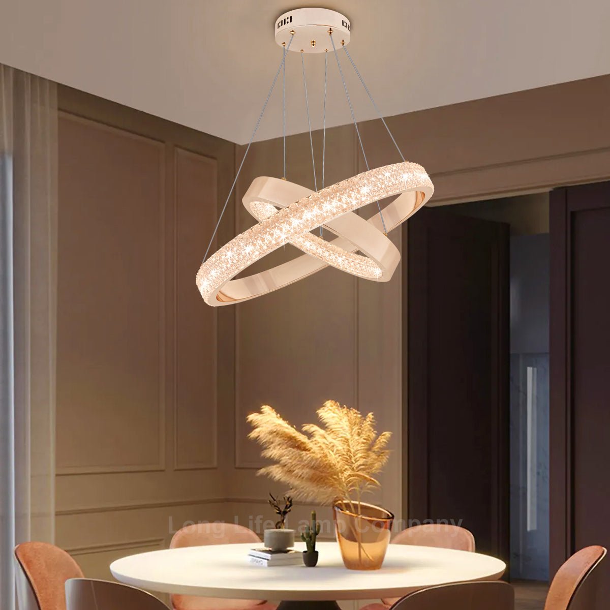 Modern 40W LED 2 Ring Ceiling Pendant Light Gold Round Chandelier 3 CCT - Energy Light Bulbs - Free delivery on all orders