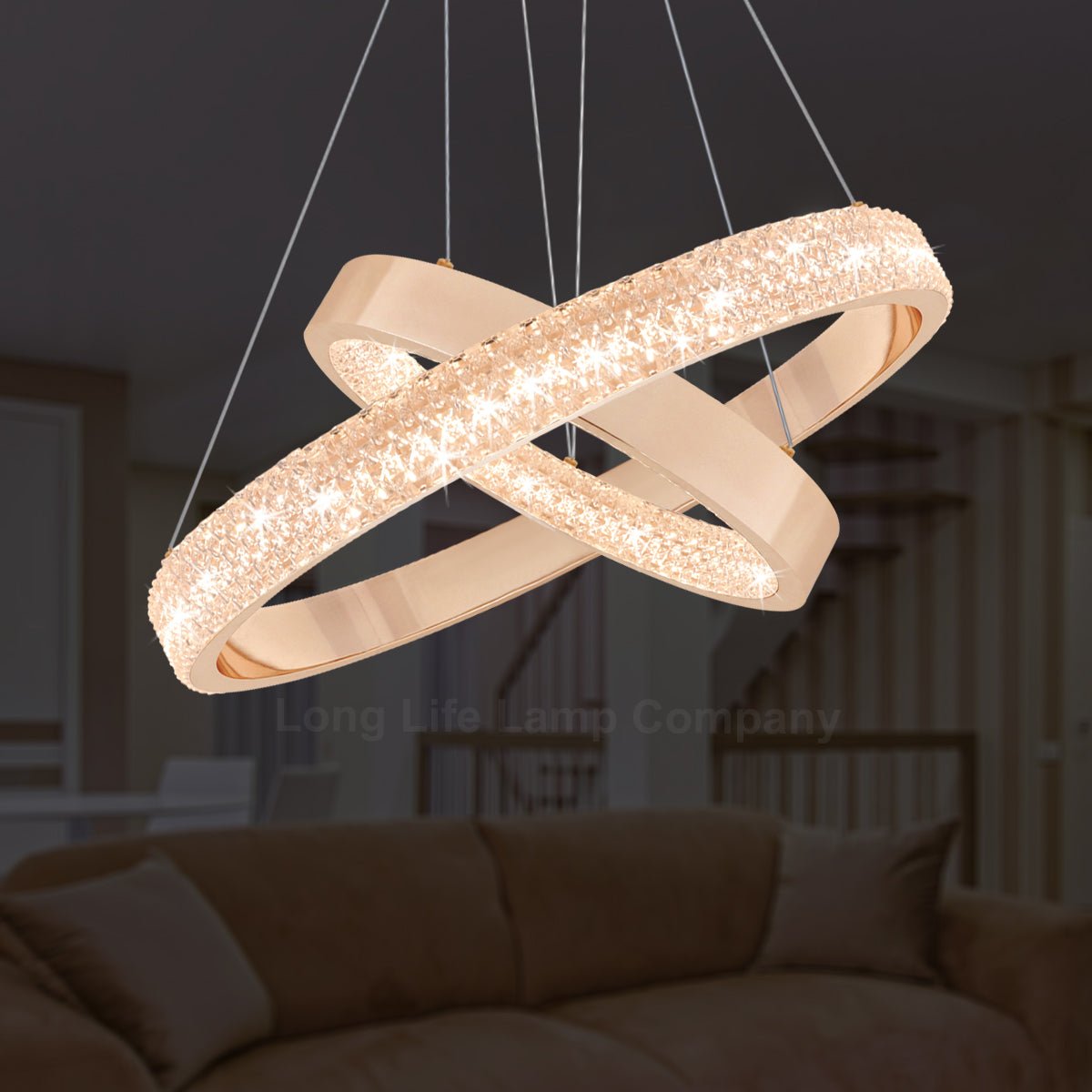 Modern 40W LED 2 Ring Ceiling Pendant Light Gold Round Chandelier 3 CCT - Energy Light Bulbs - Free delivery on all orders