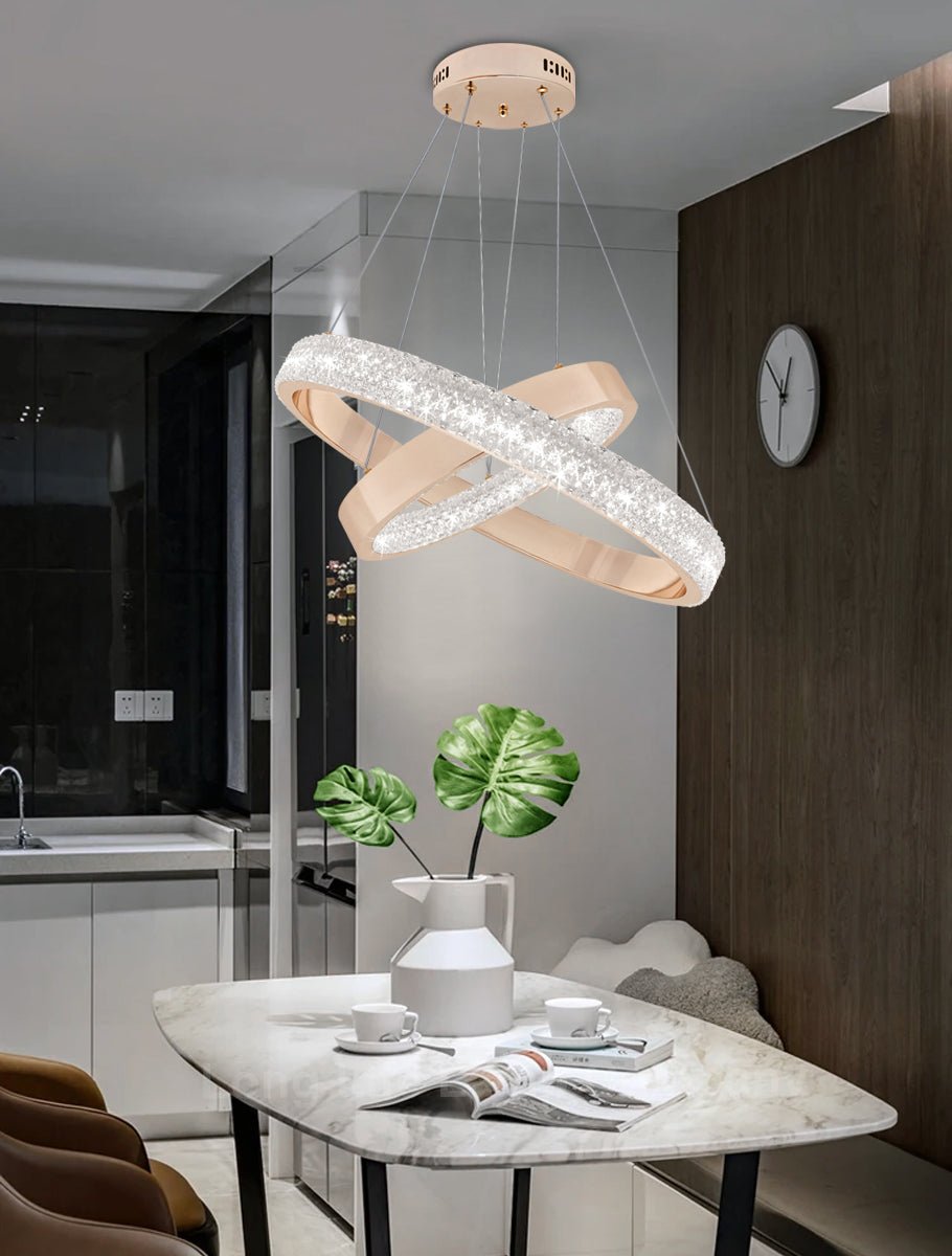 Modern 40W LED 2 Ring Ceiling Pendant Light Gold Round Chandelier 3 CCT - Energy Light Bulbs - Free delivery on all orders