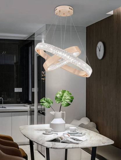 Modern 40W LED 2 Ring Ceiling Pendant Light Gold Round Chandelier 3 CCT - Energy Light Bulbs - Free delivery on all orders