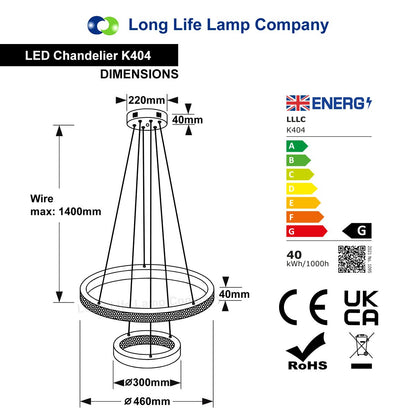 Modern 40W LED 2 Ring Ceiling Pendant Light Gold Round Chandelier 3 CCT - Energy Light Bulbs - Free delivery on all orders