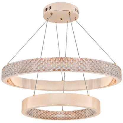 Modern 40W LED 2 Ring Ceiling Pendant Light Gold Round Chandelier 3 CCT - Energy Light Bulbs - Free delivery on all orders
