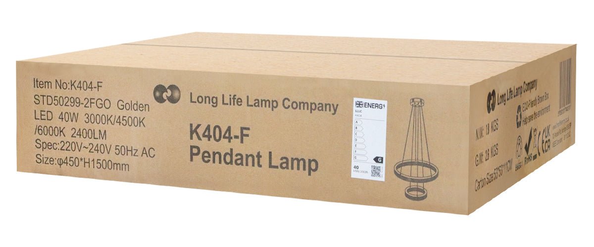 Modern 40W LED 2 Ring Ceiling Pendant Light Gold Round Chandelier 3 CCT - Energy Light Bulbs - Free delivery on all orders