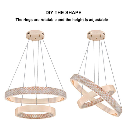 Modern 40W LED 2 Ring Ceiling Pendant Light Gold Round Chandelier 3 CCT - Energy Light Bulbs - Free delivery on all orders