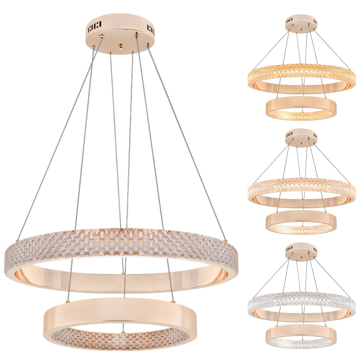 Modern 40W LED 2 Ring Ceiling Pendant Light Gold Round Chandelier 3 CCT - Energy Light Bulbs - Free delivery on all orders